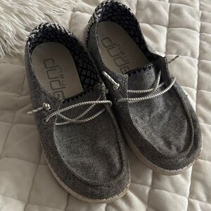 Hey Dude Grey Canvas Slip-On Boat Shoes with White Laces